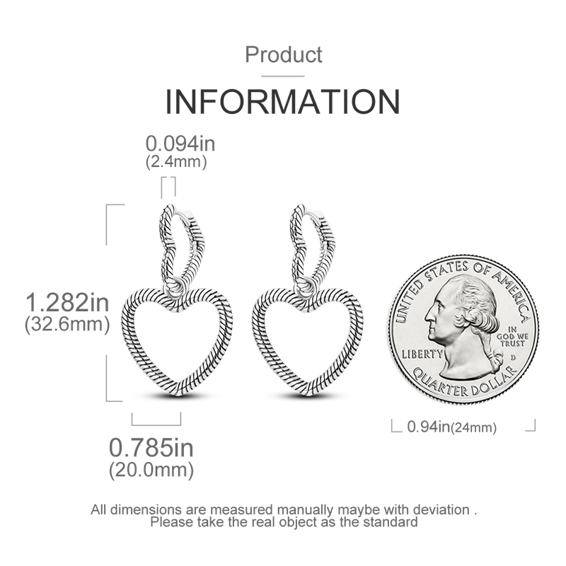 Women's 925 Sterling Silver Snake Bone Double Heart Earrings